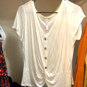 Haute fox button stylish creme blouse 1X